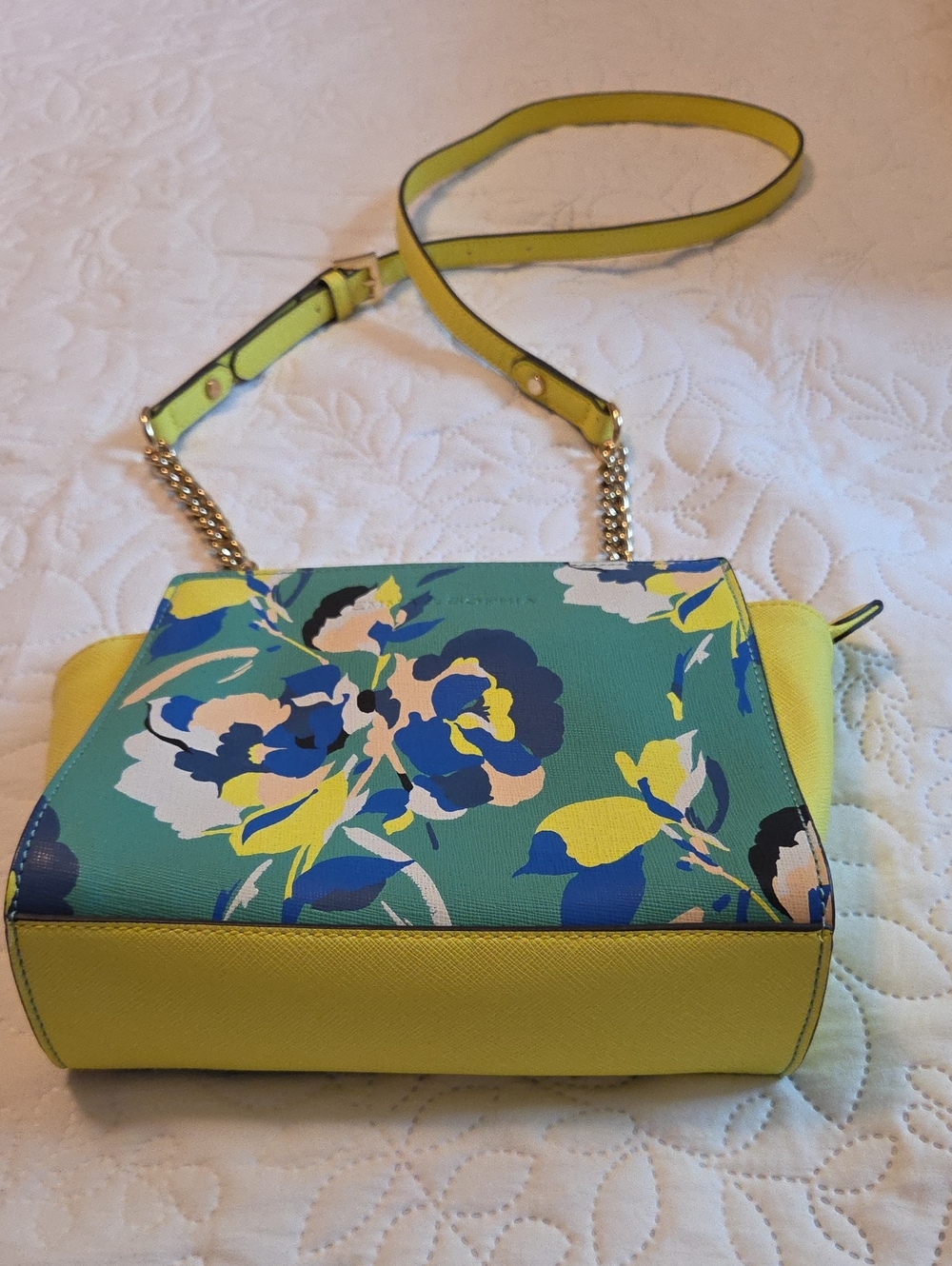Floral Teal and Yellow Chain Strap Crossbody Bag
